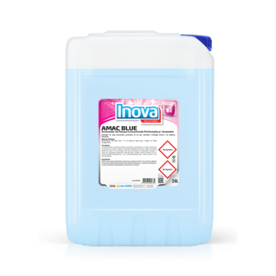 Recipiente plástico azul claro com líquido e rótulo Inova AMAC BLUE 20L