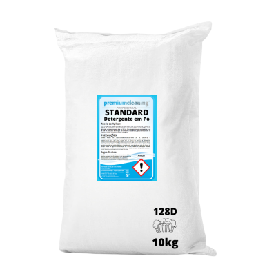 Saco branco de detergente em pó premiumcleaning, 10kg, etiqueta azul e branco