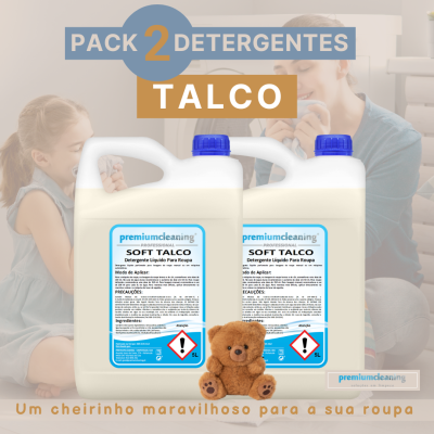 Pack de 2 detergentes líquidos para roupa, soft talco, com ursinho de peluche castanho