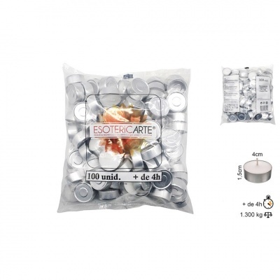 Pacote de velas tealight em alumínio com etiqueta ESOTERICARTE 100 unid.
