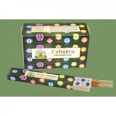 Caixa e pacote de incenso natural 7 Chakra com símbolos coloridos de chakras