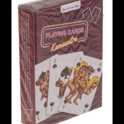 Baralho de cartas Kamasutra em caixa castanha e vermelho escuro com cartas ilustradas