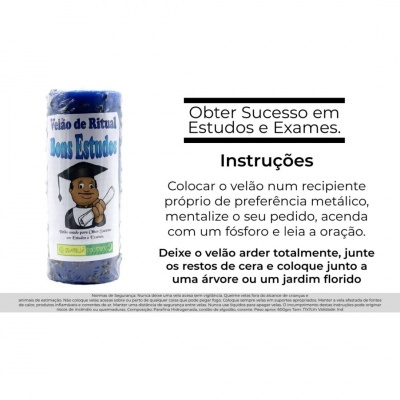 Vela de Ritual Bons Estudos com instruções de uso