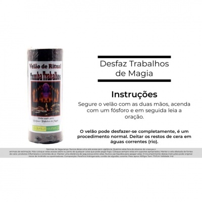 Vela preta de ritual Quebra Trabalhos com instruções em português