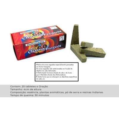 Embalagem e tabletes do Defumador Chama Fresca em fundo branco