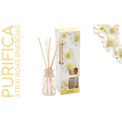 Difusor de aroma jasmim com pauzinhos e caixa decorada
