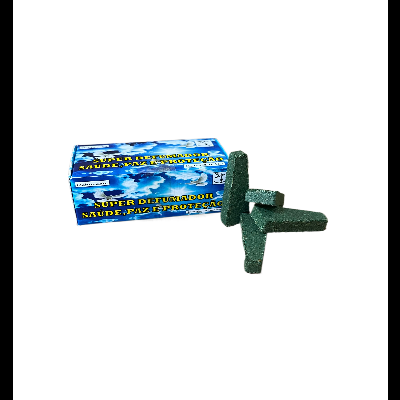 Difusor verde escuro com caixa azul e texto amarelo e branco