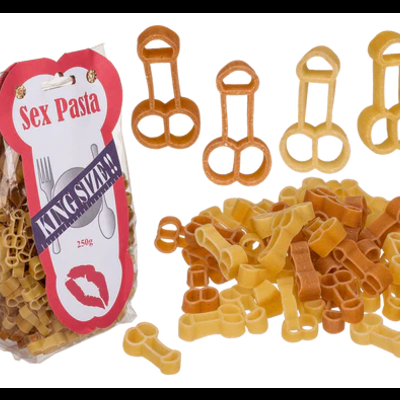 Embalagem de massa Sex Pasta KING SIZE e massa em forma de órgãos genitais masculinos em vários tons