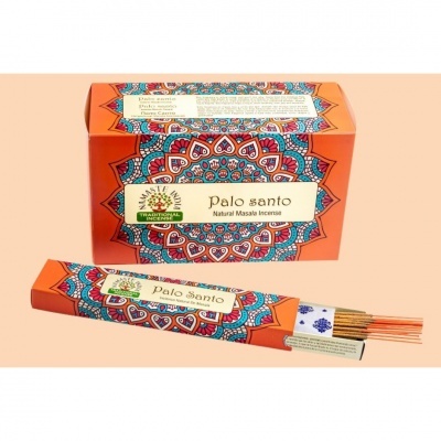 Caixa e pacote de incenso Palo Santo com design mandala colorido e varetas de incenso