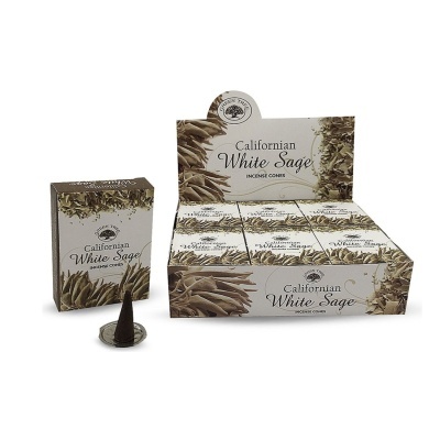 Caixas de cones de incenso White Sage e suporte metálico