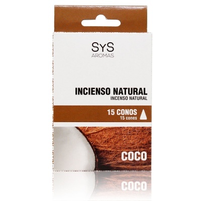 Pacote de incenso natural SyS Aromas coco com 15 cones