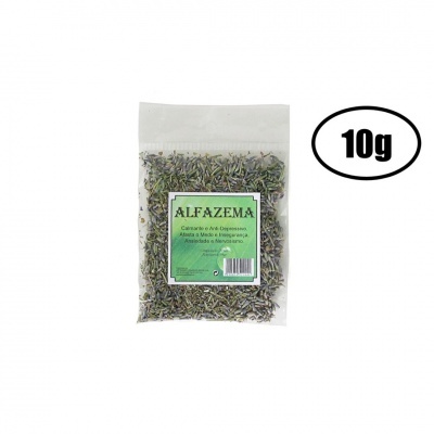 Saco de 10g de alfazema seca com rótulo verde e código de barras