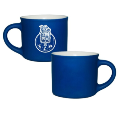 Duas chávenas azuis com logotipo FC Porto e interior branco