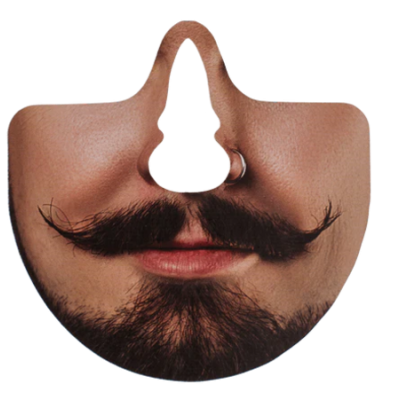 Máscara facial com imagem de bigode e barba