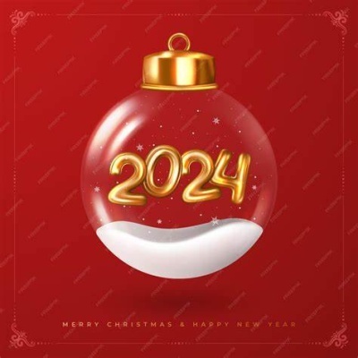 Ornamento de Natal transparente com número 2024 em balões dourados