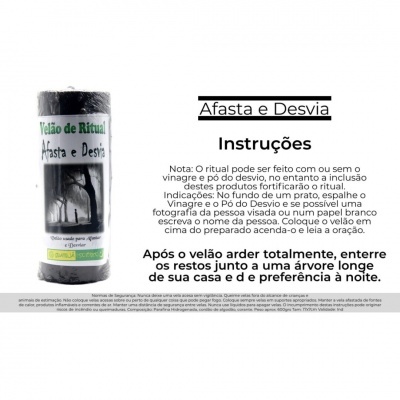 Vela de ritual preta Afasta e Desvia com folha de instruções