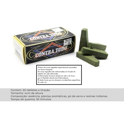 Caixa preto-dourada com 20 tabletes verdes para oração