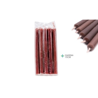 Pacote de velas vermelhas finas embaladas em plástico com 15 cm de comprimento