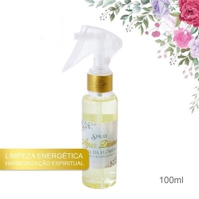 Frasco de spray Água Divina 100ml com design floral e tampa branca