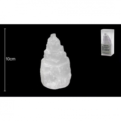 Lâmpada de selenite branca translúcida em forma de torre irregular
