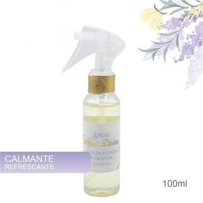 Frasco de spray Água Divina com rótulo e flores decorativas