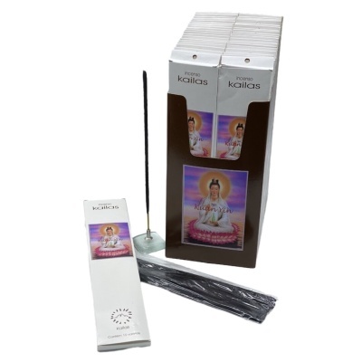 Caixas brancas de incenso Kailas com imagem de figura budista e varas pretas