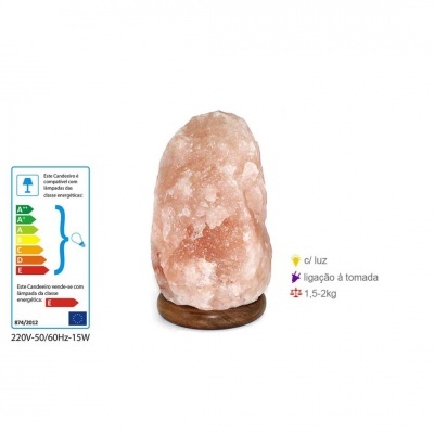 Lâmpada de sal do Himalaia com base de madeira e ficha elétrica