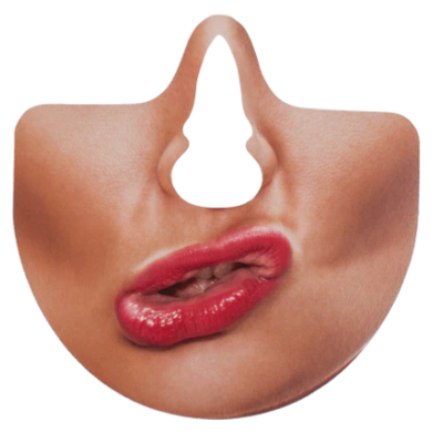 Máscara facial com impressão de lábios vermelhos e pele