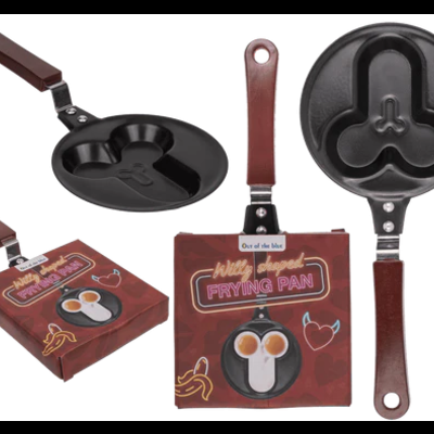 Frigideira Willy shaped frying pan com cabo castanho e antiaderente preto com embalagem vermelha