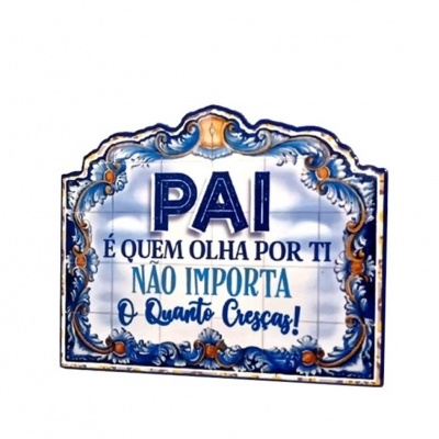 Placa decorativa em azulejos com texto para pai