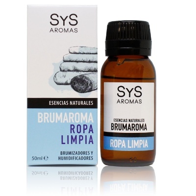 Frasco de essência natural SyS Aromas Brumaroma Ropa Limpia com embalagem