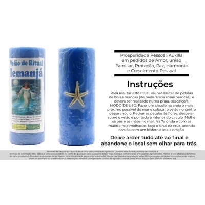 Velão de Ritual Iemanjá azul com estrela do mar e instruções em português