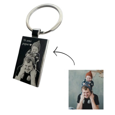Porta-chaves retangular com foto gravada e texto Te amo papai