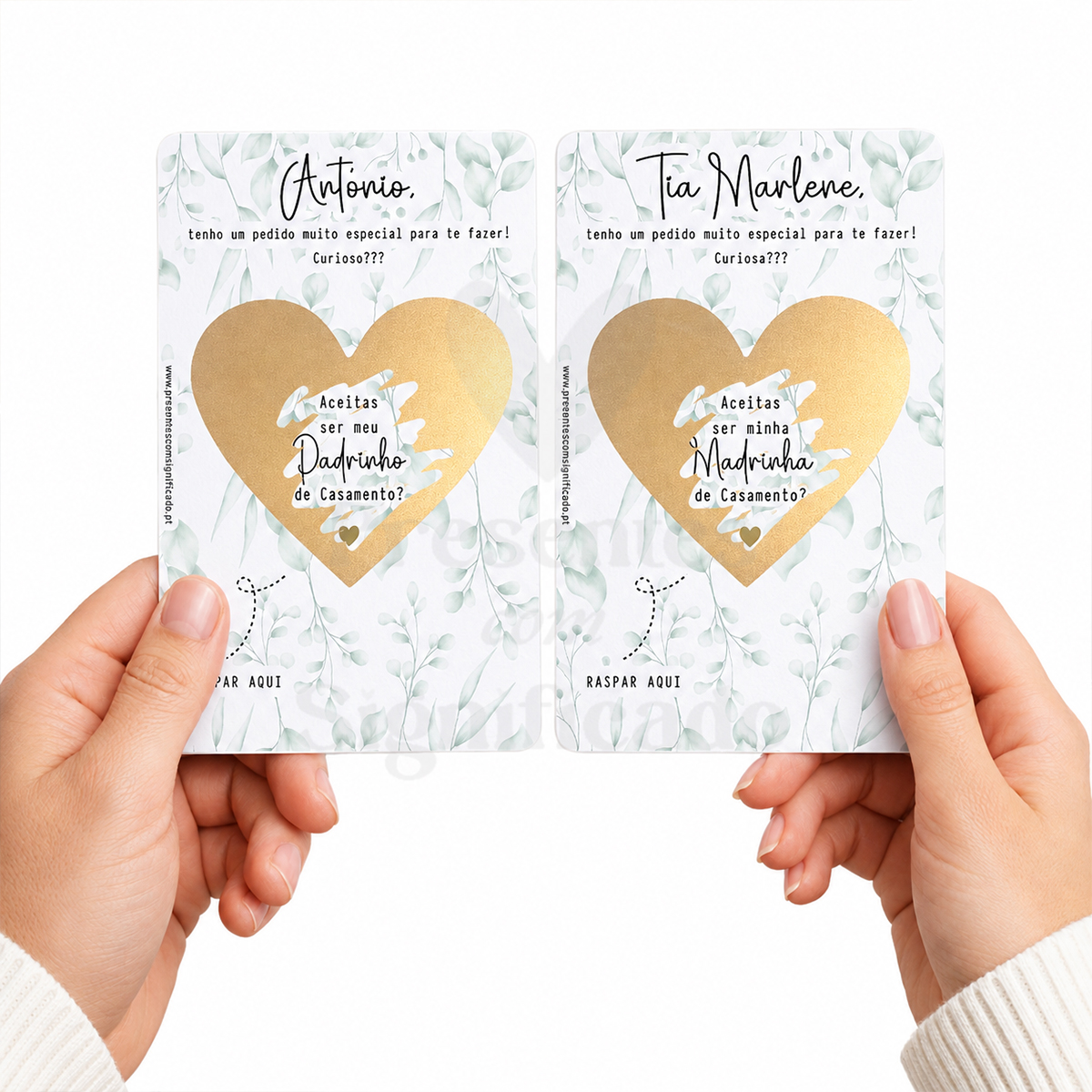 Convite Raspadinha (especial Casamento) Cartas decorativas pergutando para ser padrinho e madrinha de casamento com coração dourado para raspar.