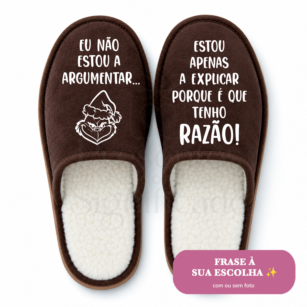Chinelos de homem "Serra da Estrela" castanhos sem barra (sola EVA) Chinelos castanhos com frases e ilustração em branco no topo