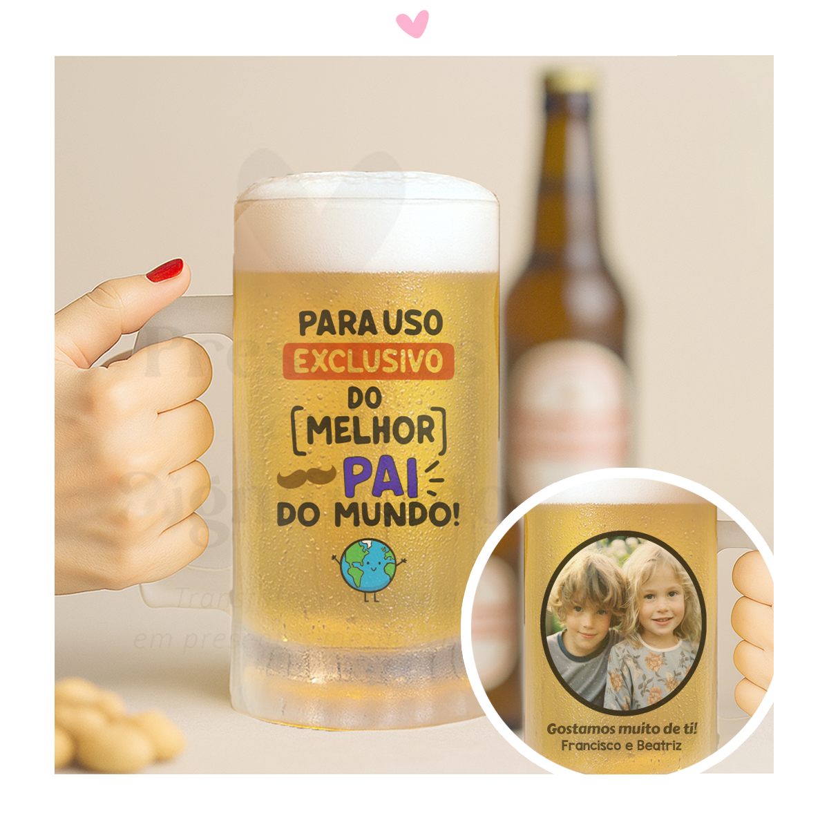 Caneca de cerveja c/ foto - Para uso exclusivo do melhor Pai do Mundo Caneca de vidro com cerveja e texto para o melhor pai do mundo