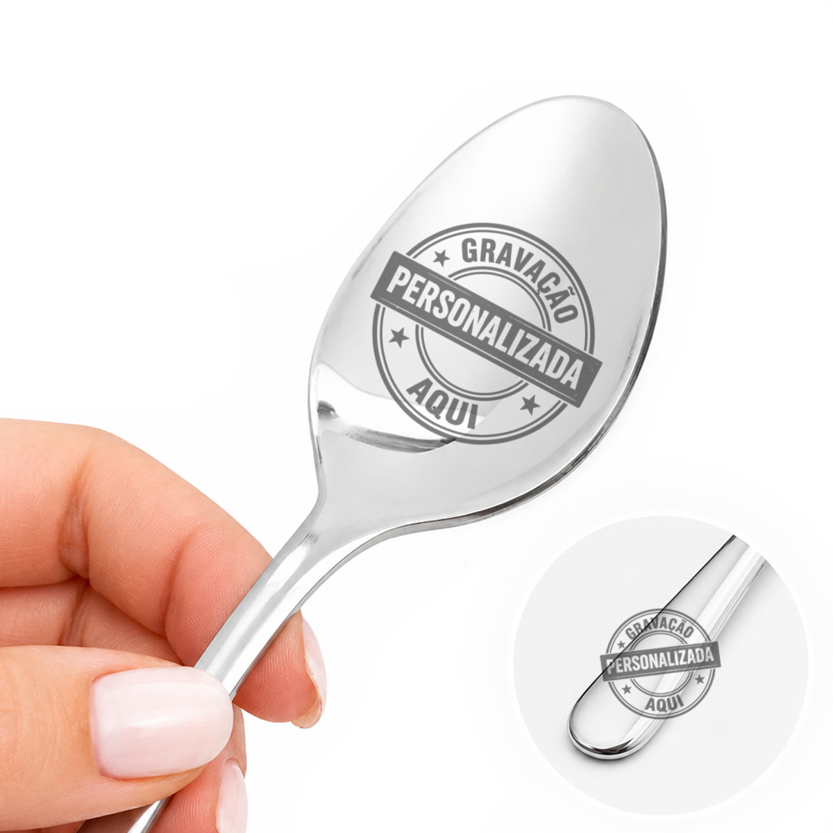 Colher personalizada Colher de metal prateado com selo de gravação personalizada