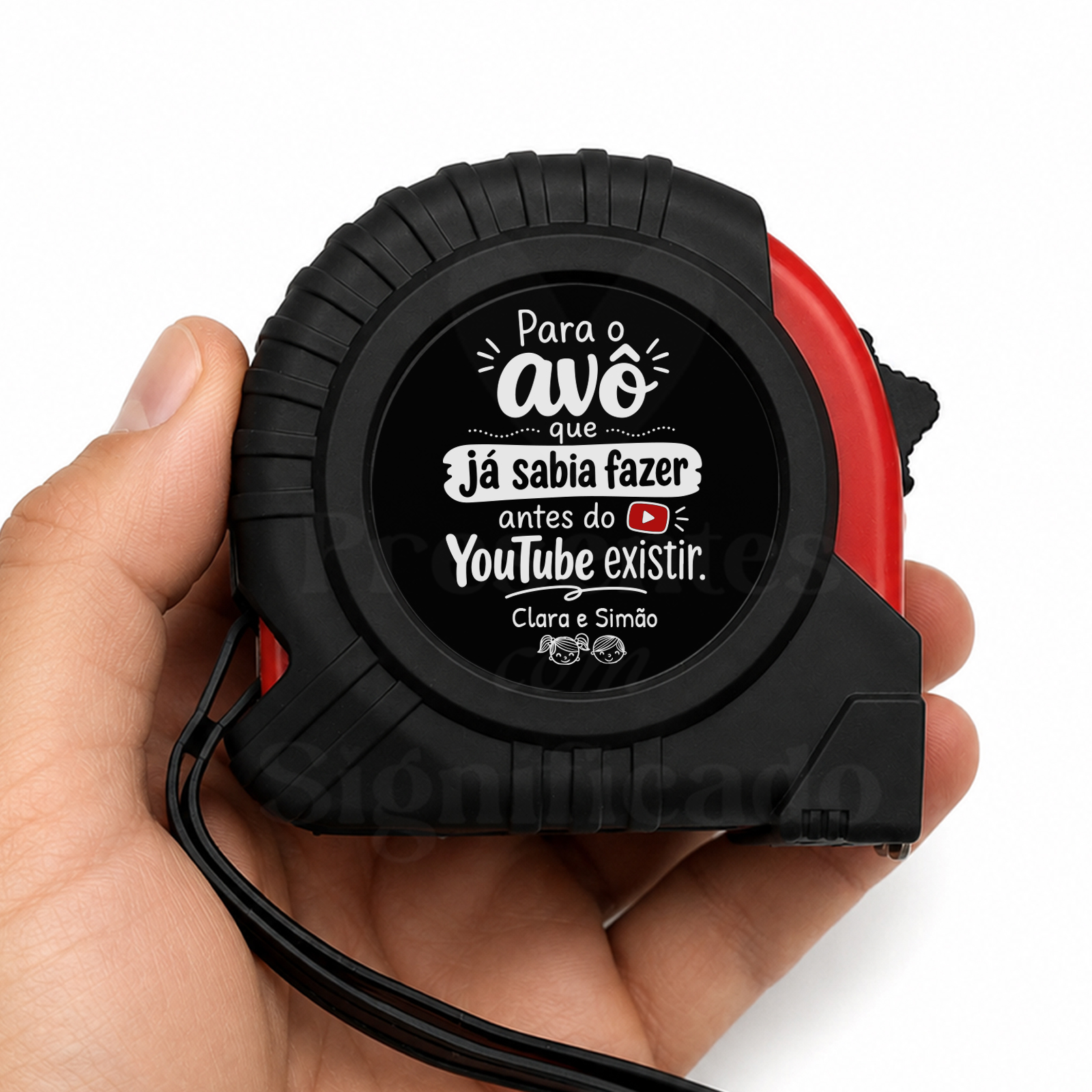 Fita métrica personalizada Trena preta e vermelha com texto personalizado para avô