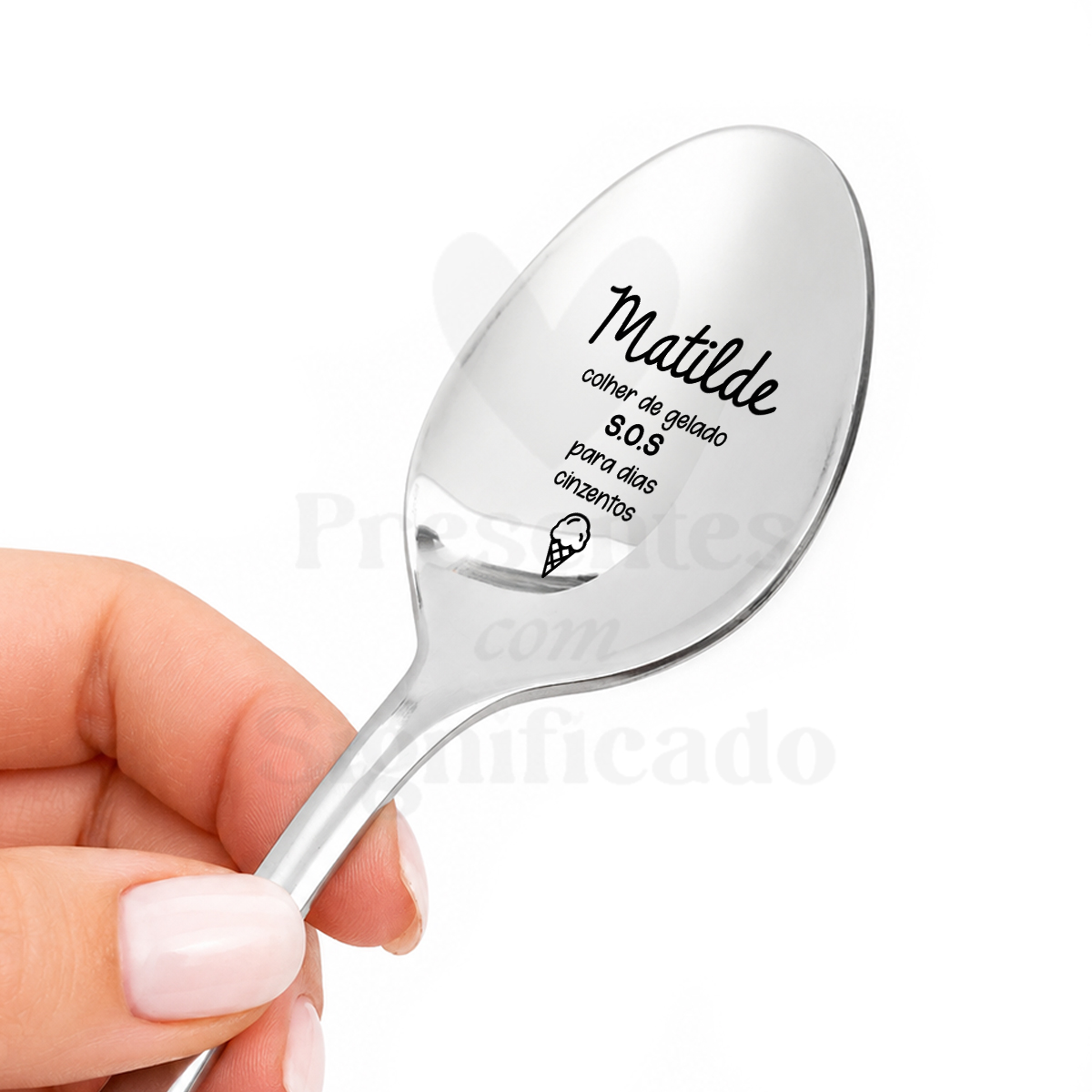 Colher - Colher de gelado S.O.S para dias cinzentos Colher de metal com gravação personalizada para gelado