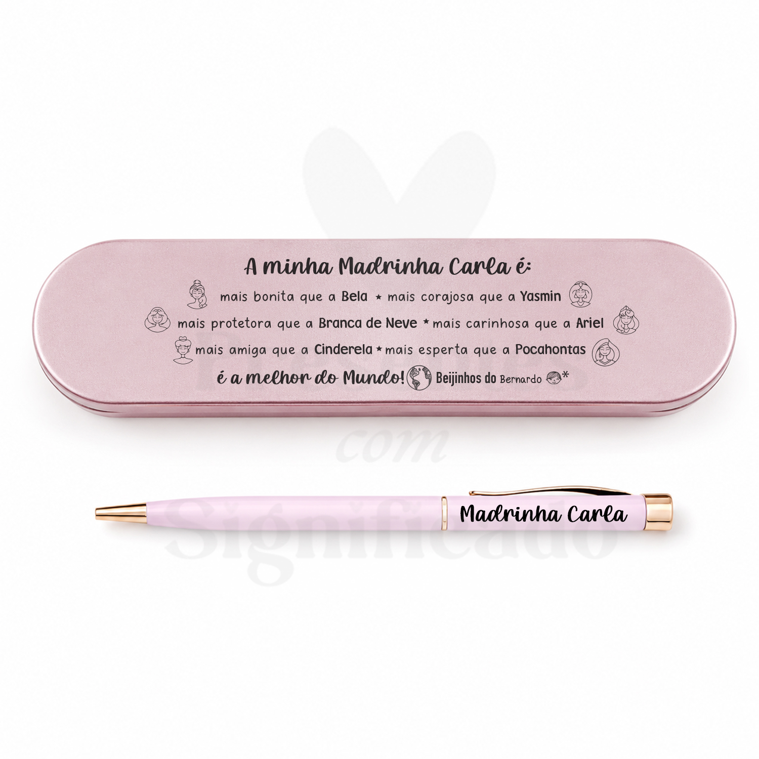 Estojo em latão c/ caneta (rosado) Estojo rosa metálico com caneta personalizada com nome