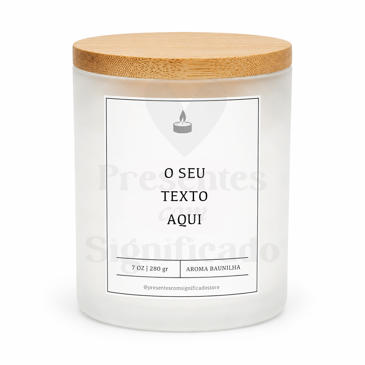 Vela de baunilha personalizável Vela aromática em vidro fosco com tampa de madeira e etiqueta personalizada