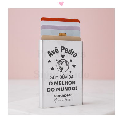 Porta-cartões metálico prateado personalizado com texto para avô