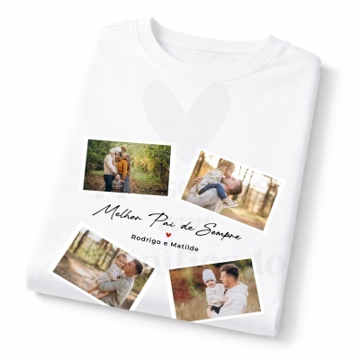T-shirt branca personalizada com fotos e texto para Pai.