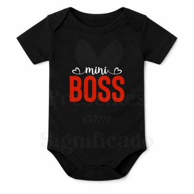 Body de bebé preto com texto mini BOSS e corações brancos