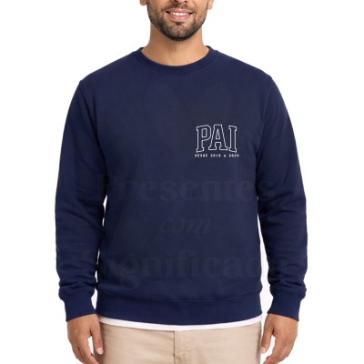 Sweatshirt azul escuro com texto PAI DESDE 2019 & 2020