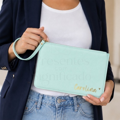 Bolsa de mão azul bebé personalizada com nome Carolina