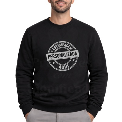 Sweatshirt preta com estampa personalizada cinza no peito