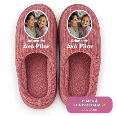 Chinelos cor-de-rosa com foto e texto personalizados para Avó Pilar