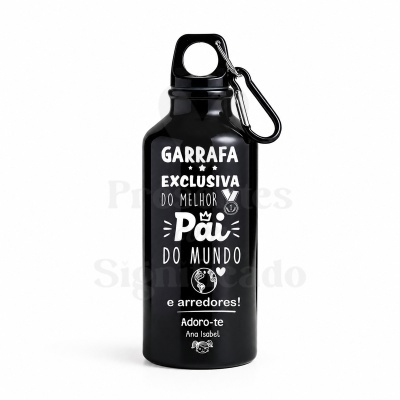 garrafa metálica preta com texto branco para pai