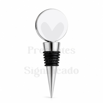 Rolha para garrafa em metal prateado com anéis de borracha preta